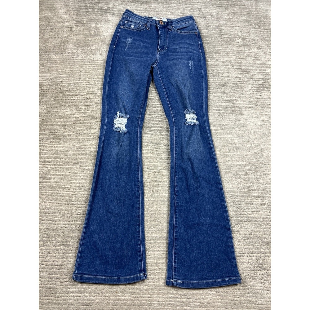 California Vintage Jeans Juniors 5 Blue Distressed Dark Wash Bootcut Flare Y2K